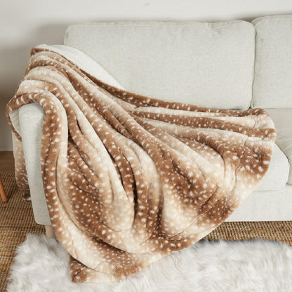 COZY KISS Christmas Deer Print Blanket, Waterproof Pet Blanket, Woman Sofa Bed Couch Faux Fur Throw, Liquid Pee Proof for Large Dog or Cat, Reversible, Washable, Ultra Soft, 50x60 inch, Brown