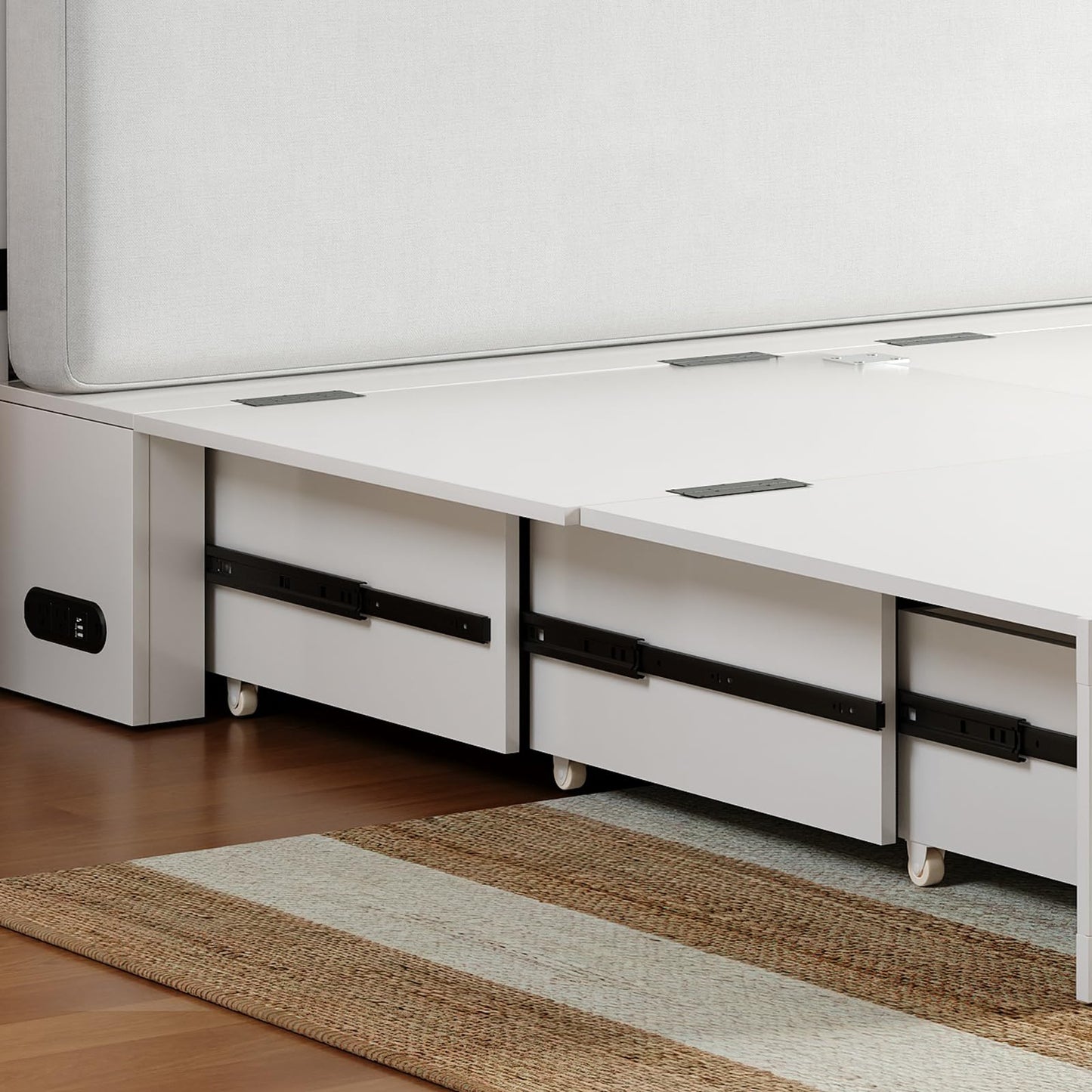 PUREMIND Murphy Bed Queen with Mattress Included, X Frame Cabinet Beds Chest with Charging Station & Storage Drawers, Convertible Hideaway Cabinet Bed for Guest Room, White