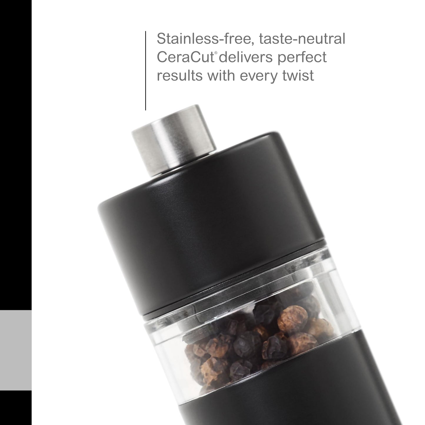 AdHoc Mini Salt & Pepper Mill - 2-in-1 Refillable Salt & Pepper Grinder Set - Features Adjustable Mechanism & Ceracut Ceramic Grinder (Black)