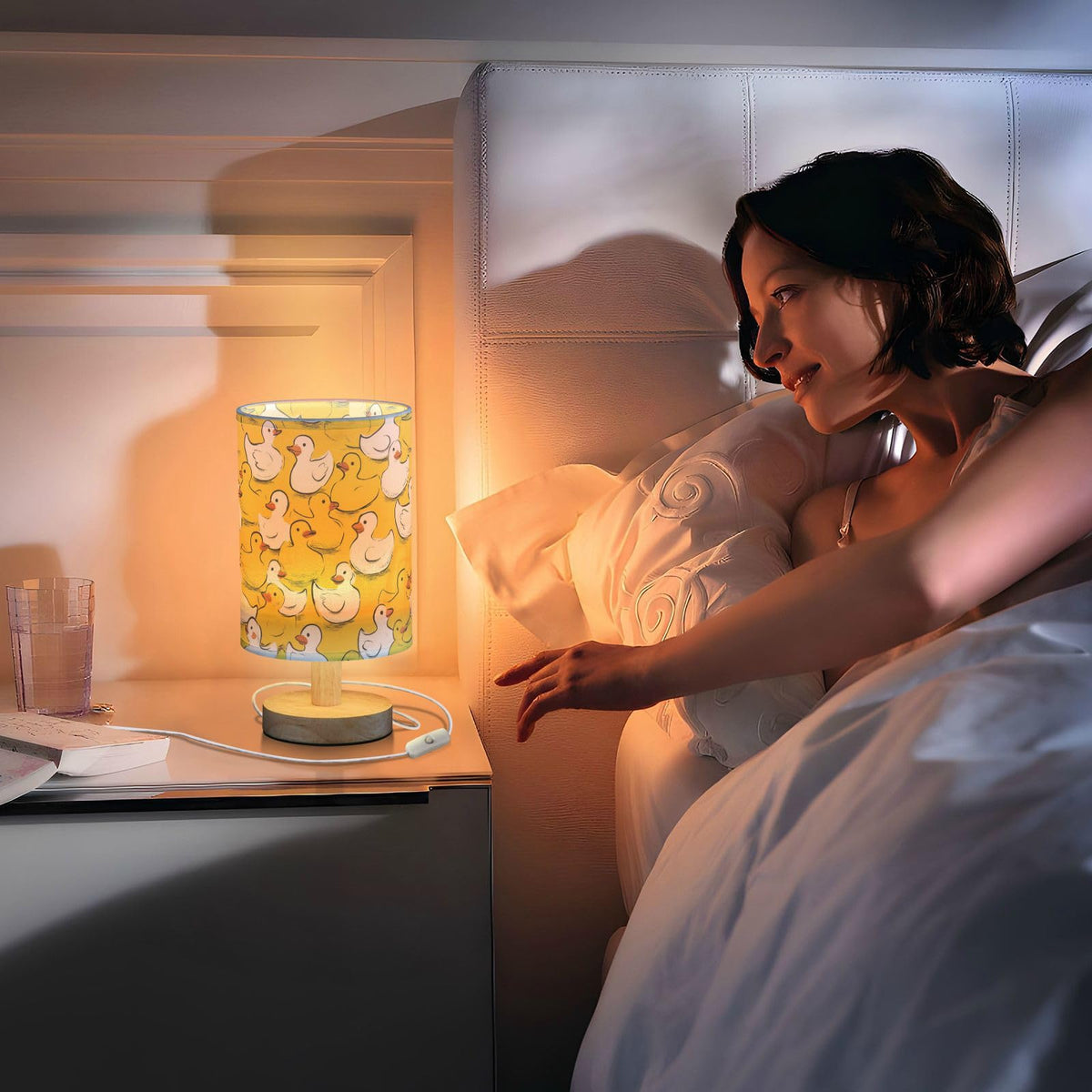 Yellow Duck Ducky Table Lamp for Bedroom Bedside Lamp Desk Lamps Cylinder Nightstand Lamp for Living Room Office Decor