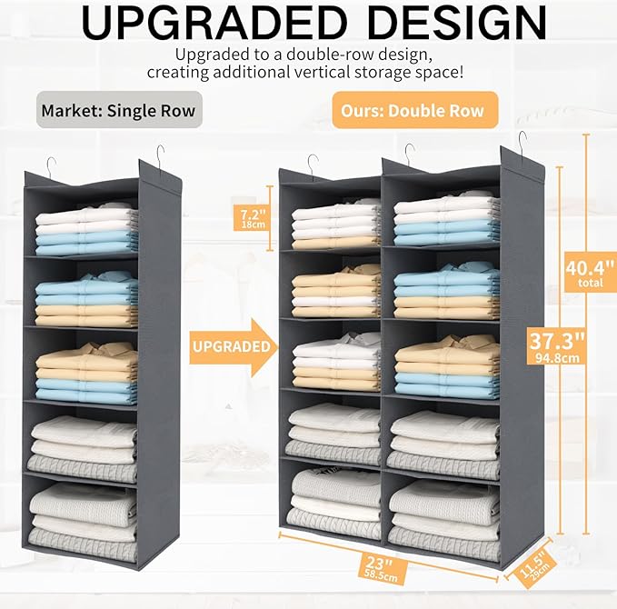 Grey 5-Tier Hanging Closet Storage Organizer