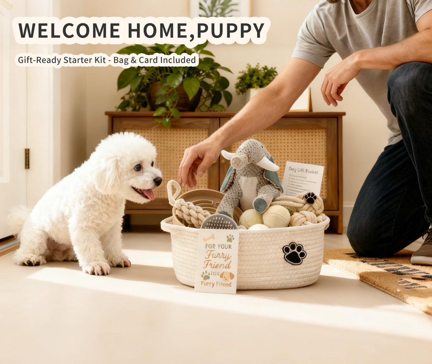 Wanapure Dog Gift Basket – Puppy Starter Kit, Welcome New Puppy Gift Basket with Interactive Toys Bundle, Perfect Dog Birthday Set with Chew Toys, Pet Essentials for New Owners