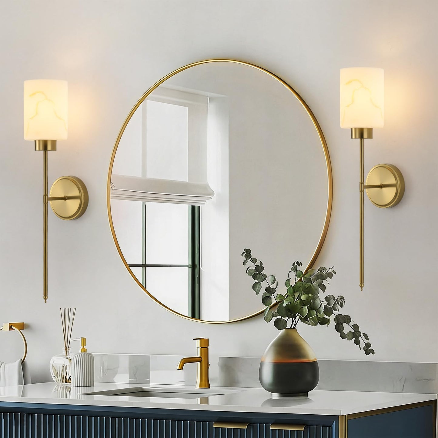 Mieloxiy Gold Wall Sconces Set of 2 with Marble Glass Shade, Modern Bathroom Vanity Light Fixtures for Bedroom, Hallway, Entryway, Living Room
