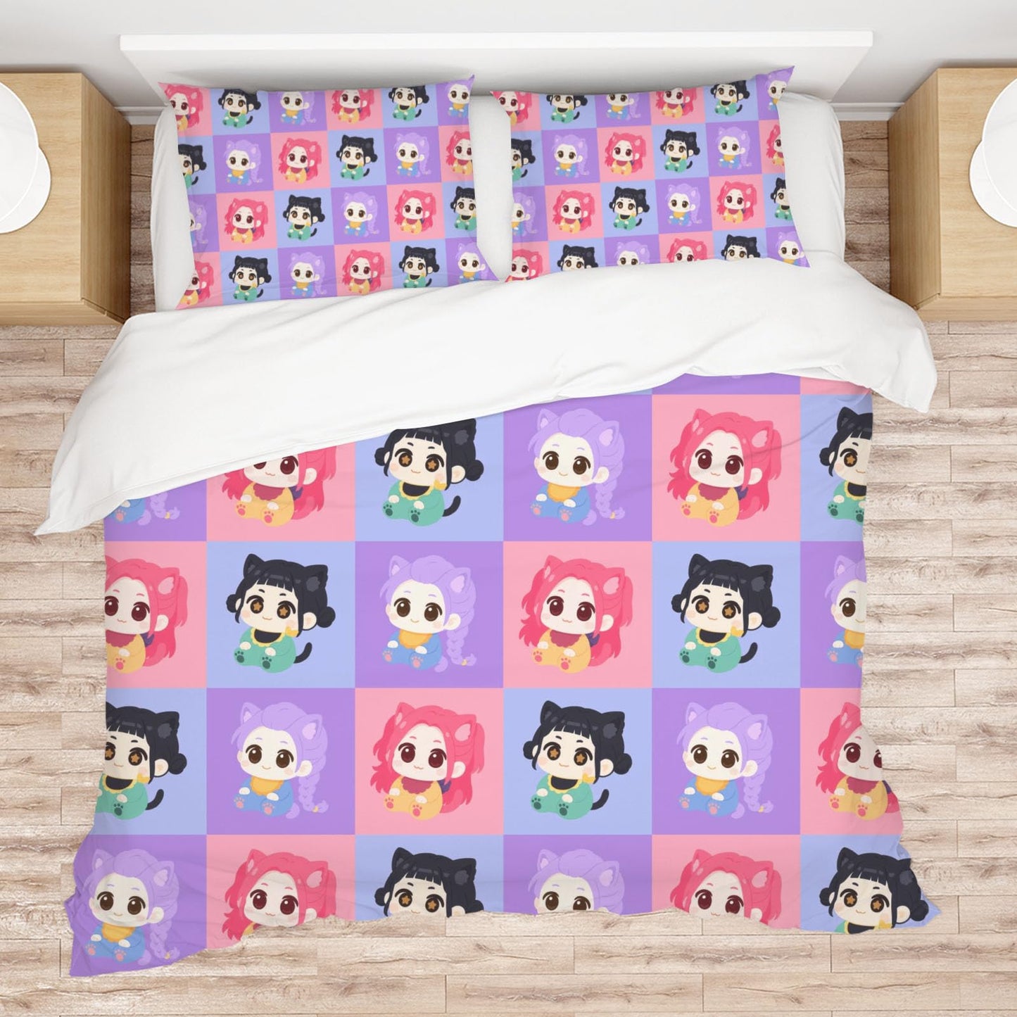 Allenjoy Cute Seamless Purple Korean Hunter Comforter Set with 1 Pillowcase for Girls Teens Women Fans Daughter Bedroom Nursery Bedding Room Decor, Machine Washable Durable Twin Size