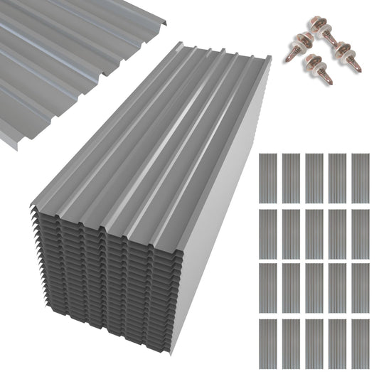 NeatiEase 20 Pcs Metal Roofing Panels, 6.1 Feet Corrugated Galvanized Roofing Panels Metal Siding Panels with Steel Screws for Pergola, Gazebo, Shed, Outdoor Storage, Chicken Coop, Patio,Garages