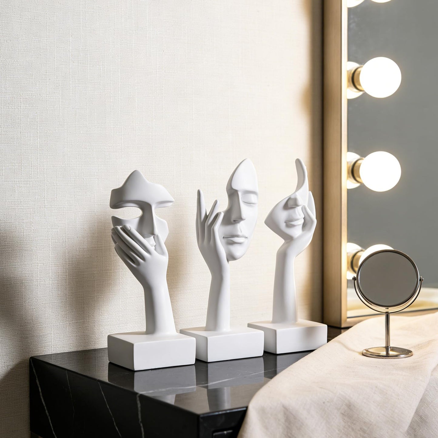 oliruim 3 Pcs Thinker Large Statue Set - White Art Abstract Home Accent Figurines for Living Room, Bedroom, Shelves, Office Desktop, Coffee Table Decor, Gift for Women (3 Pcs White, 9")