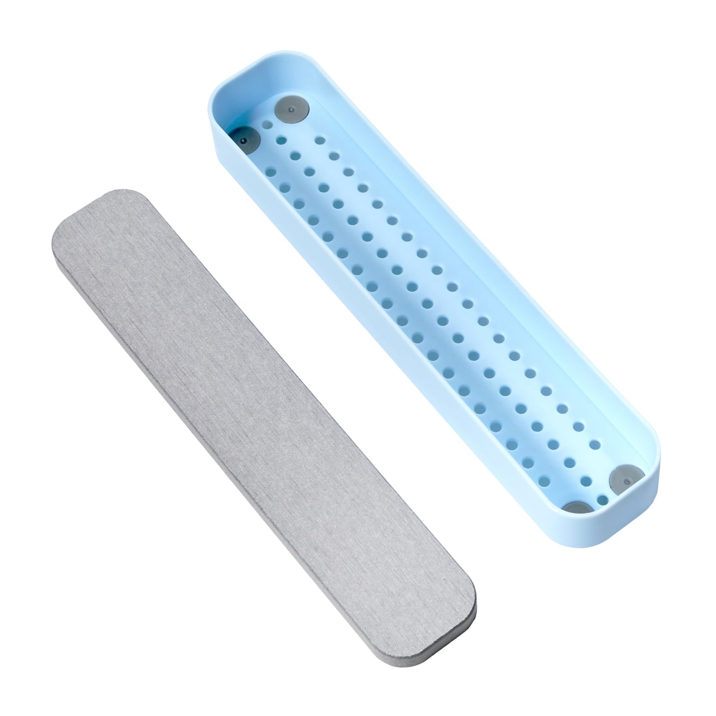madesmart Toothbrush Tray with Drying Stone, Quick-Dry Organizer for Toothbrushes, Razors, Toothpaste & Bathroom Counter Essentials, Blue