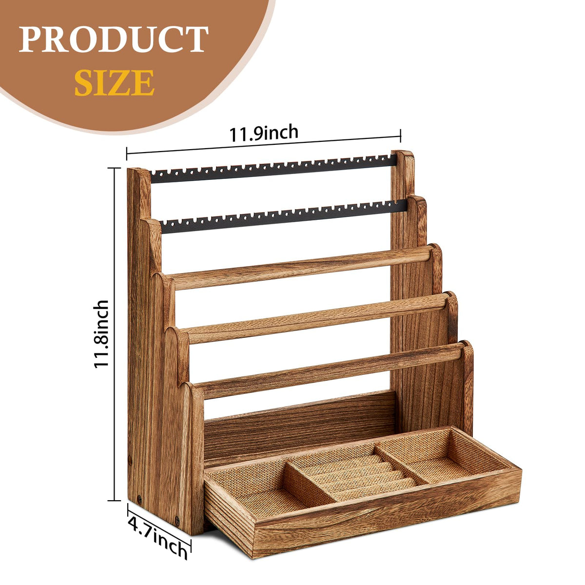 Pinzoveco Bracelet Holder, 3 Tier Rustic Bracelet Holder Display with 2 Tier Earring Organizer, 5 Tier Wooden Jewelry Display for Vendors, Home and Store
