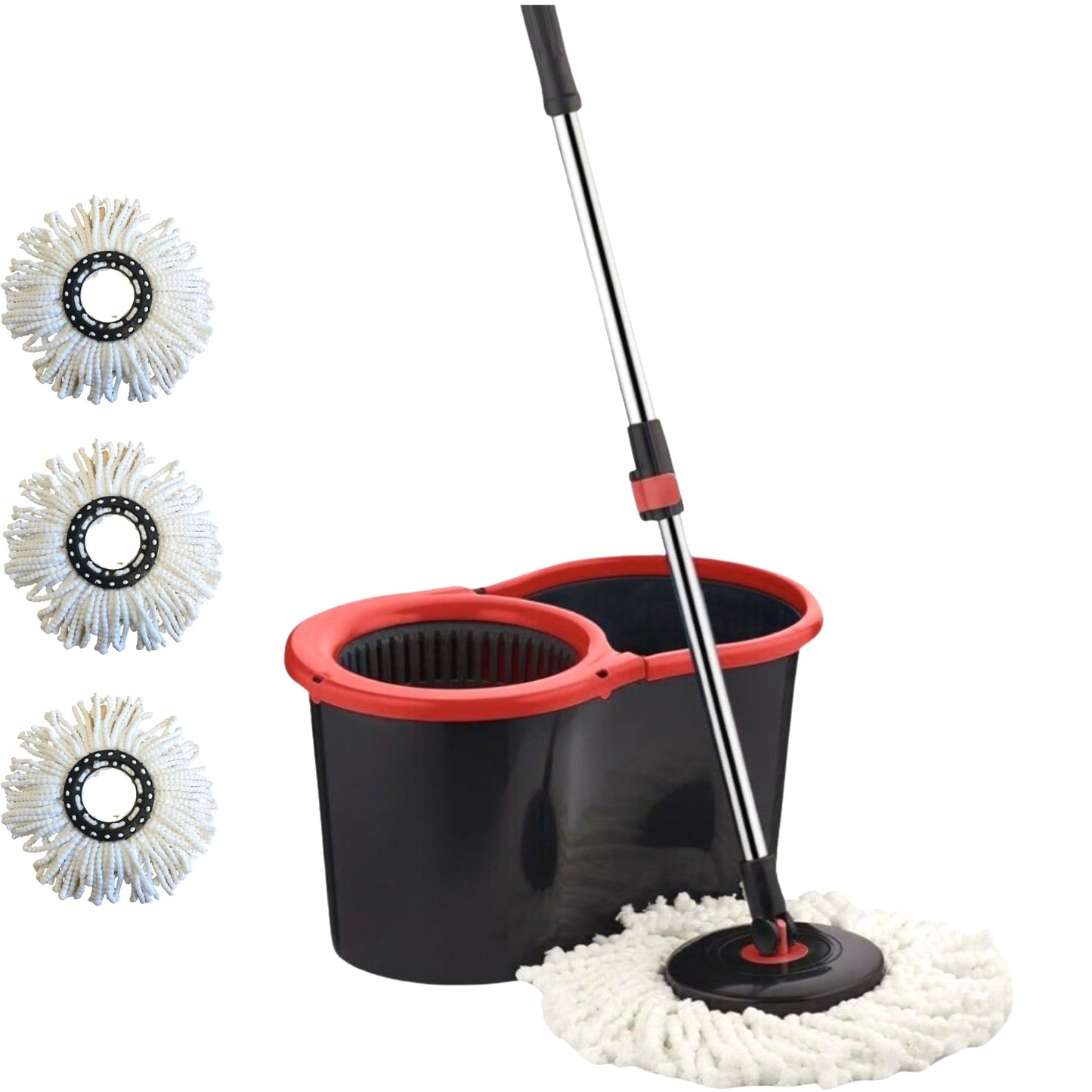 Requisite Needs Smart Spin Mop and Bucket Set – Black edition – Anti-splashing Strong And Sturdy Material – Easy Floor Moping System – 1x Bucket + 3 Replacement Mop Heads – 13 Liter (Mop + Bucket)