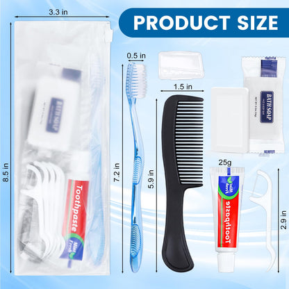 HQSLsund 10 Sets Personal Hygiene Kit Bulk, Disposable Toothbrushes with Toothpaste Floss Comb Soap and Cover, Toiletry Kits Homeless Supplies Bulk for Women,Men,Travel,Homeless
