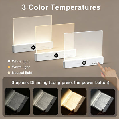 ECHBX Smart Flat Book Light, Rechargeable Clear LED Reading Light with 3 Colors & Timer, Dimmable Full Page Panel Plate Lamp, Kids Eye Protection for Night Reading in Bed