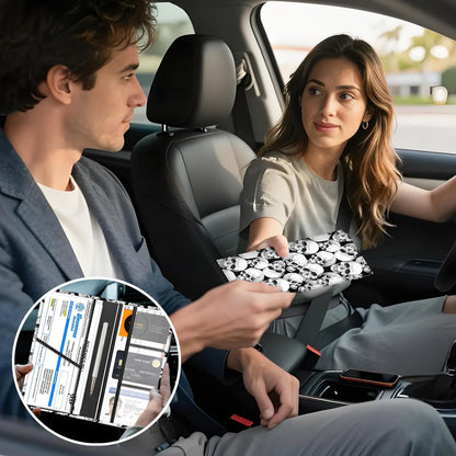 FGHFGO Car Registration and Insurance Holder with Magnetic Shut, Cute Vehicle Glove Box Car Organizer, Premium Interior Car Accessories for Women Men Luxury White Skulls