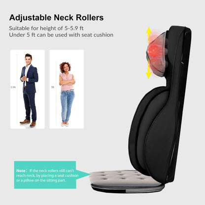 Snailax Shiatsu Neck Back Massager with Heat, Massage Chair Pad with Compression, Height-Adjustable Neck Massage Rollers Chair Seat Massager, Gifts for Men, Women