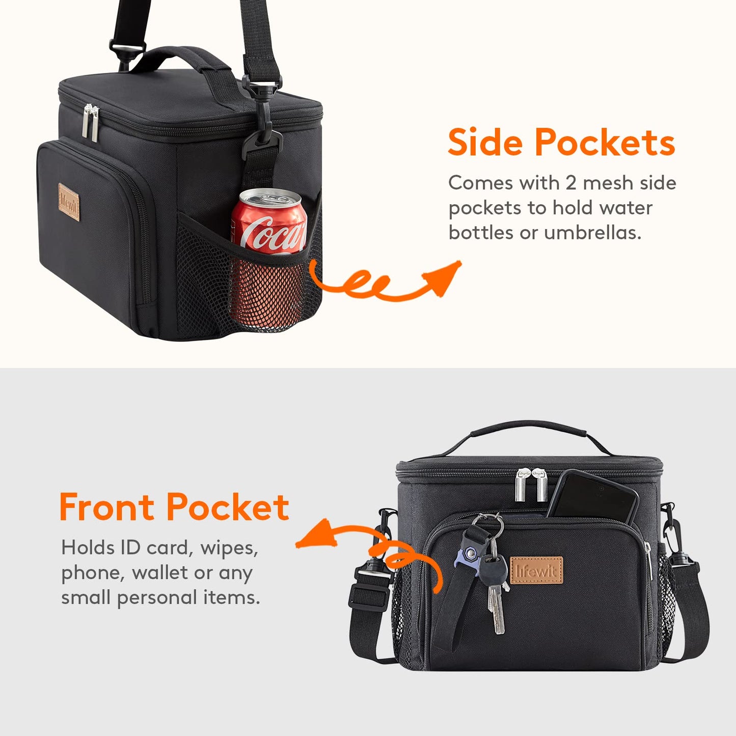 Lifewit Insulated Lunch Bag for Men, Thermal Lunch Box for Women Cool Bag, Reusable Leakproof Lunch Tote Bag with Adjustable Shoulder Strap for Adult for Work/Picnic/Beach, Black 9L