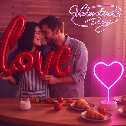 BHCLIGHT Pink Heart Neon Sign, Valentines Day LED Neon Light Battery Operated or USB Powered Valentines Pink Heart Lights, Table Lamp for Galentines Day Decorations, Wedding, Gifts for Women, Lover