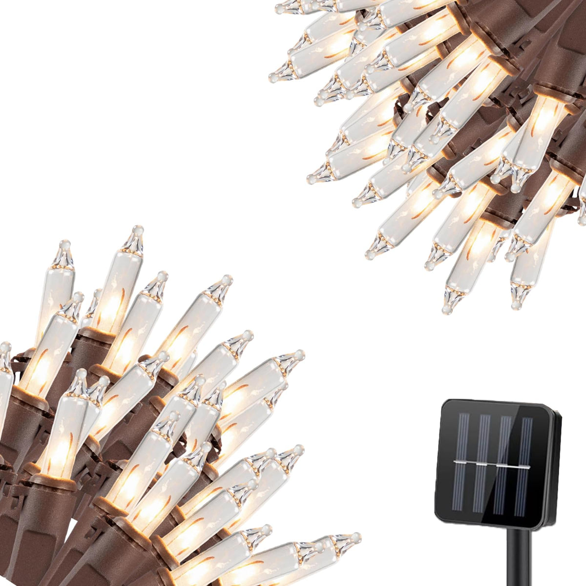 Vigdur Solar String Lights Outdoor - 2 Packs 28ft 70 Count String Lights on Brown Wire Cord, Solar Powered Christmas Lights for Patio Home Party Garden Decor