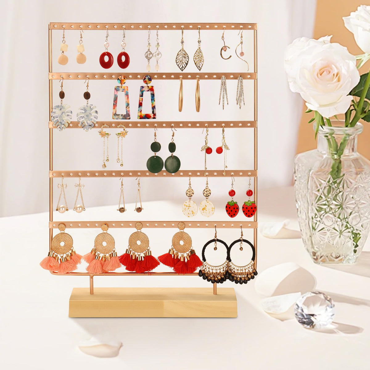 RNTBWD Earring Holder Organizer, Earring Display For Vendors, Earring Organizer, Earring Holder, Rose Gold Jewelry Organizers and Storage(5 Tiers & 120 holes)