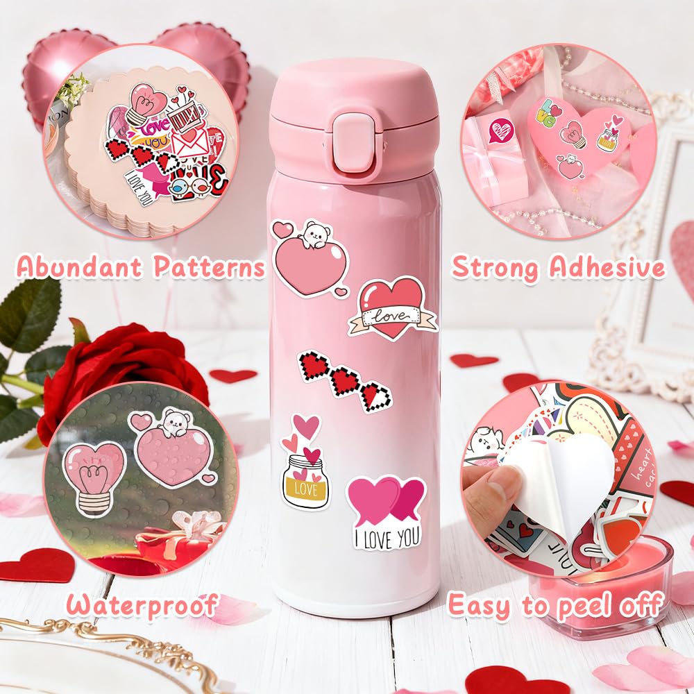Valentines Stickers, 200 PCS Love Stickers, Valentines Sticker for Kids, Heart Sticker Crafts for Kids Classroom, Self-Adhesive Vinyl Waterproof Valentine's Day Gift Decal for Water Bottle Scrapbook