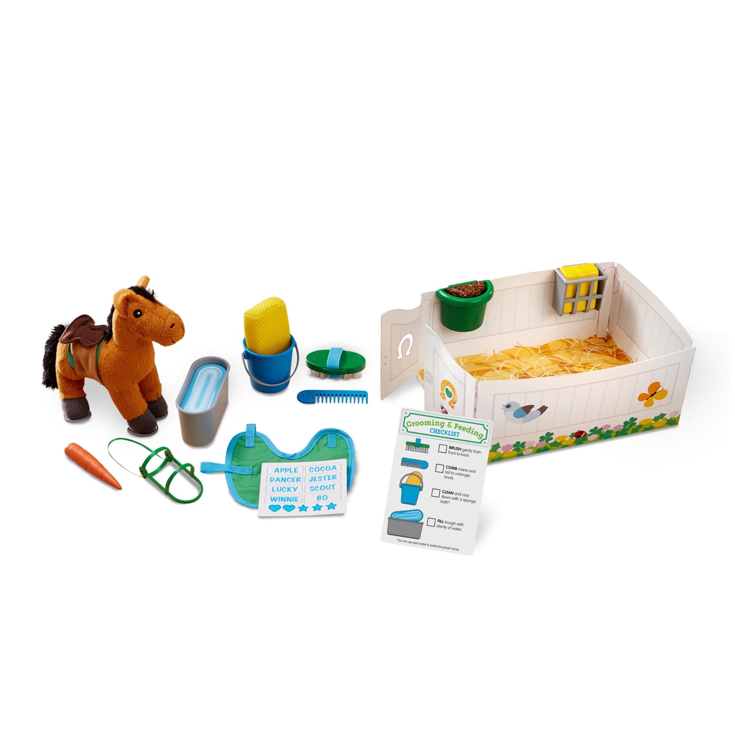 Melissa & Doug Feed & Groom Horse Care Play Set with Plush Stuffed Animal (23 pcs) Pretend Play Horse Plush Toys for Girls and Boys Toddlers Ages 1+