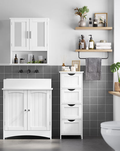 VASAGLE Bathroom Floor Storage Cabinet, Bathroom Storage with 4 Drawers, Bathroom Cabinet Freestanding, 30 x 30 x 82 cm, Modern Style, White LHC40W