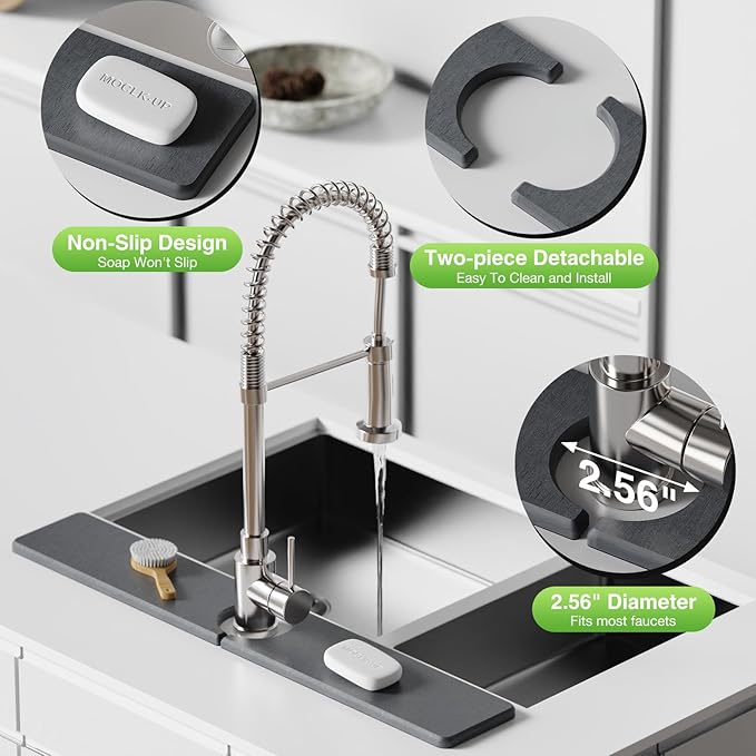 23.6" x 4" Stone Faucet Mat for Kitchen Sink, Quick Drying Diatomite Sink Tray