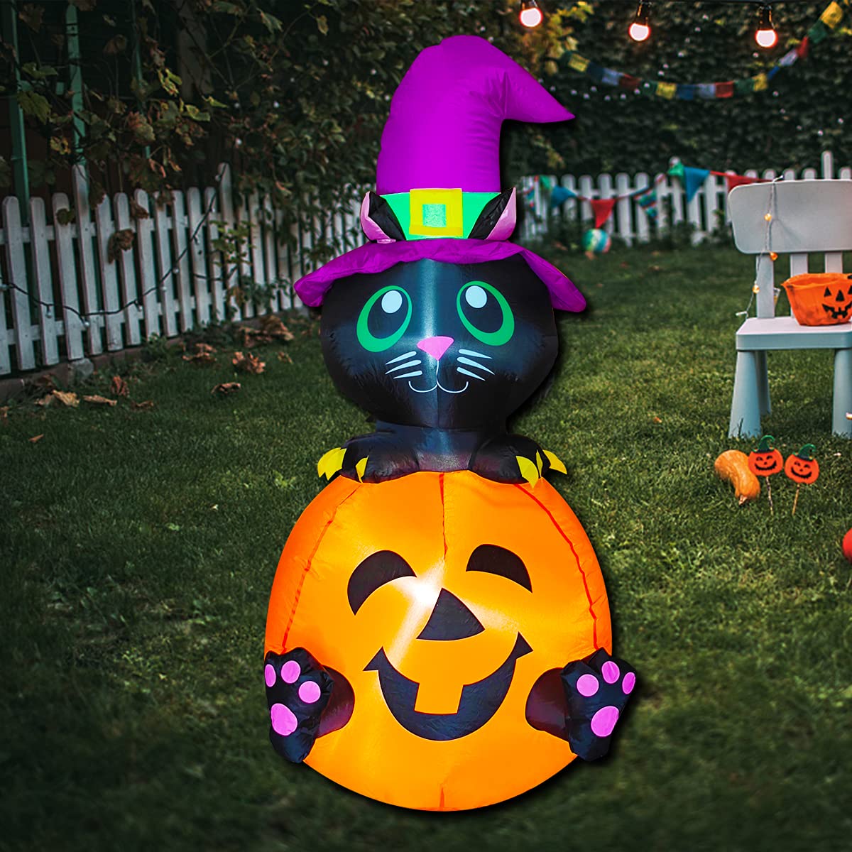 Poptrend Inflatable Halloween Decorations,4.0 FT Inflatable Black cat & Pumpkin Outdoor Halloween Blow Up Yard Decorations Internal LED Lights Holiday Decorations Home Garden