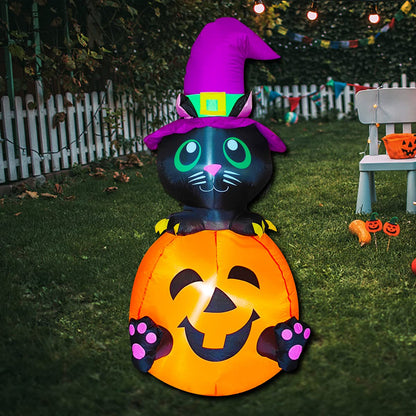 Poptrend Inflatable Halloween Decorations,4.0 FT Inflatable Black cat & Pumpkin Outdoor Halloween Blow Up Yard Decorations Internal LED Lights Holiday Decorations Home Garden