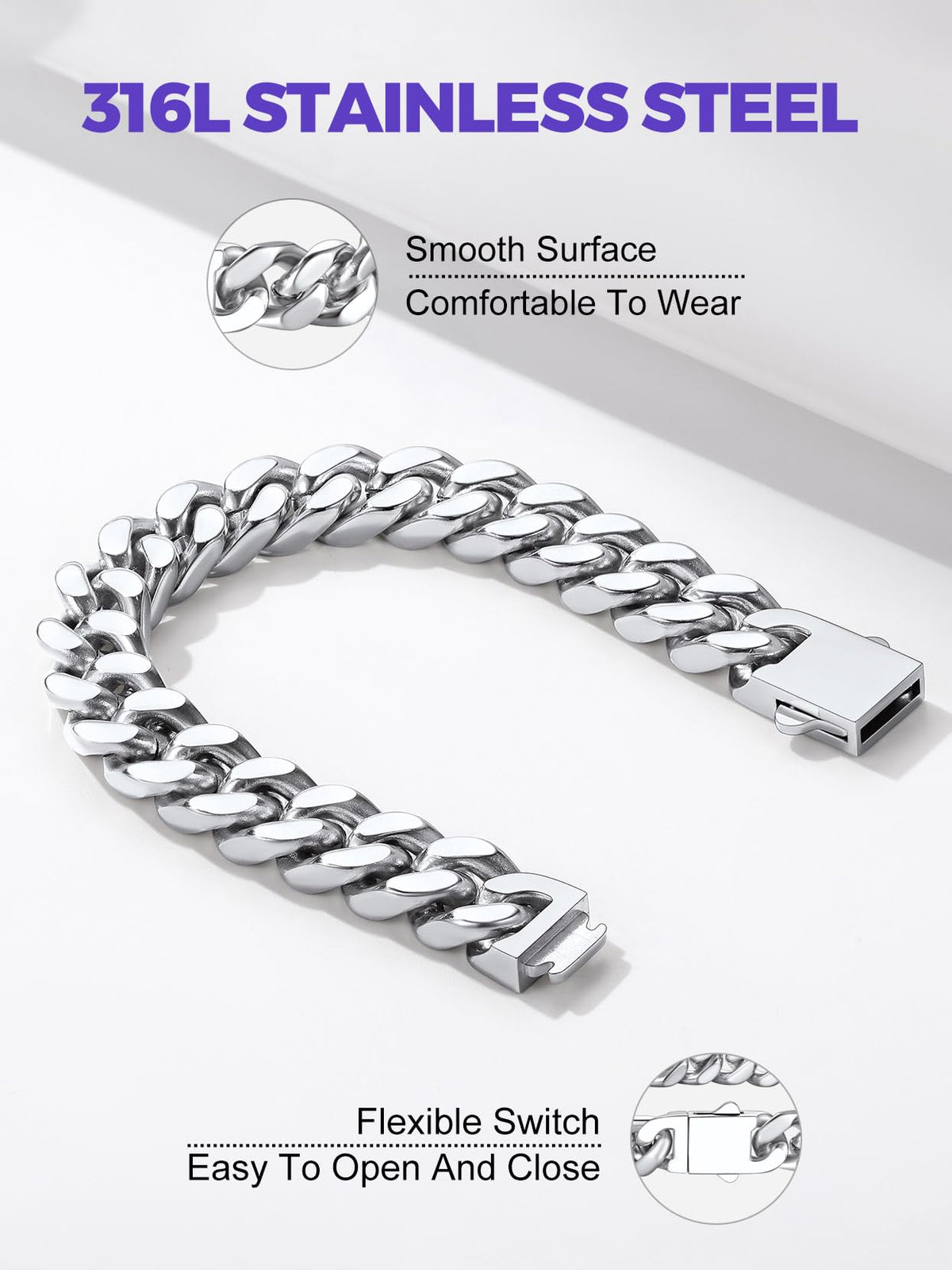Richsteel Chunky Miami Cuban Link Chain Bracelet Hip Hop Stainless Steel Jewelry