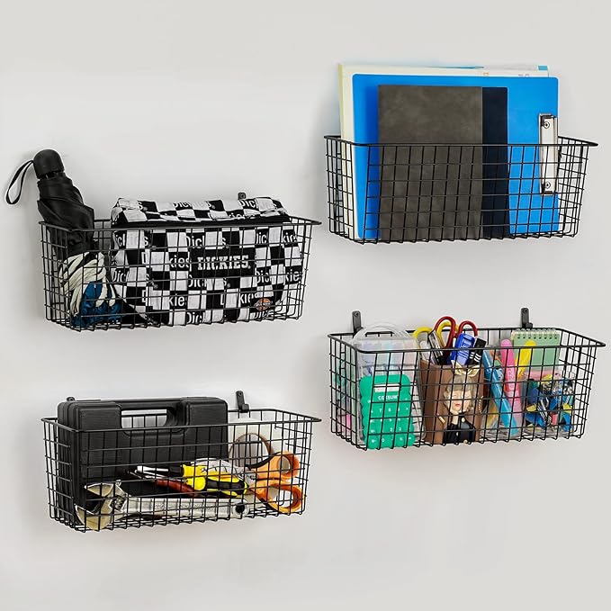 4 Set Hanging Wall Mount Storage Baskets