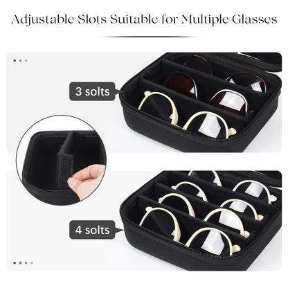 Likbry Travel Sunglasses Organizer Cases, Adjustable Slots Eyeglasses Case for Multiple Pairs, Portable Storage Box for Women