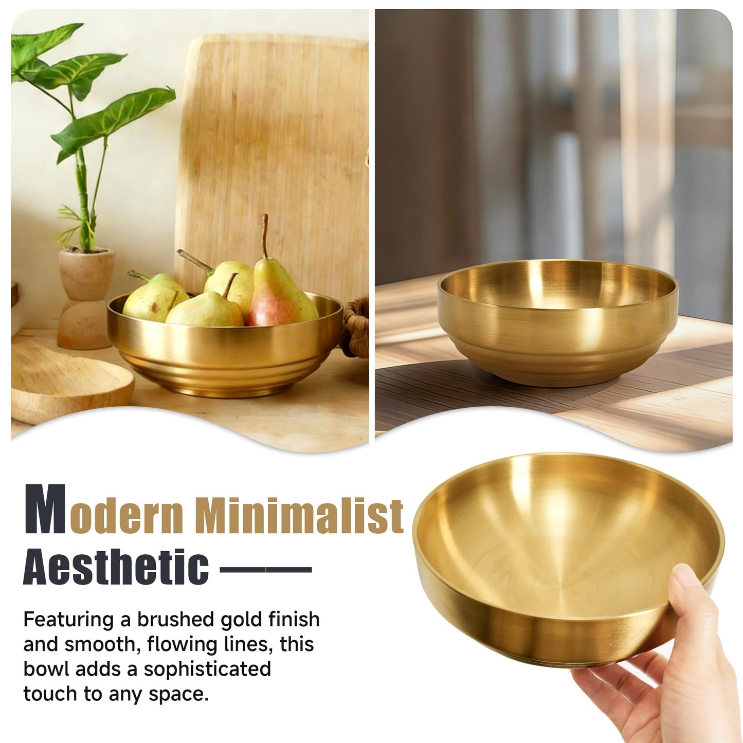 Philbinden 7.4" Gold Decorative Bowl Key Bowl Stainless Steel Fruit Bowl Modern Stylish Metal Centerpiece for Kitchen Counter, Key Catch All & Entryway Table Centerpiece