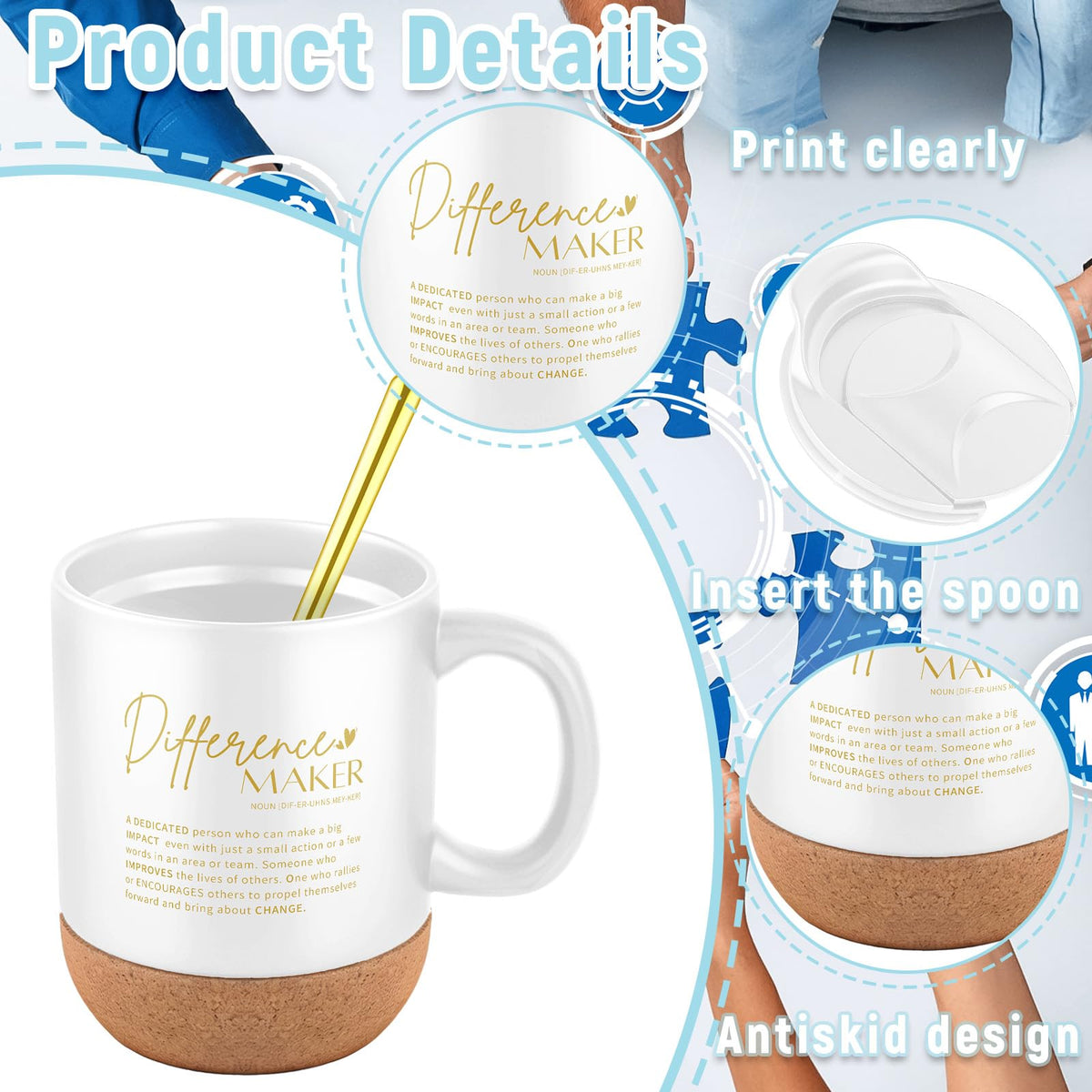 Noxglory 6 Set Employee Appreciation Gifts Inspirational Coffee Mug Spoon Motivational Spiral Notebooks Pens with Gift Bags Thank You Gifts for Men Women Team Coworker Staff Teacher