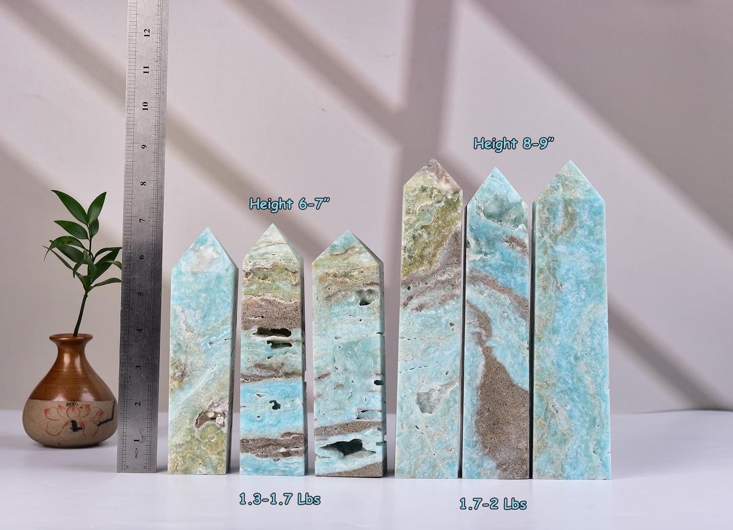 AMOYSTONE Healing Crystal Tower Wands Hemimorphite Large Obelisk for Home Décor Crystal Grid Therapy 1.3-1.7 LBS