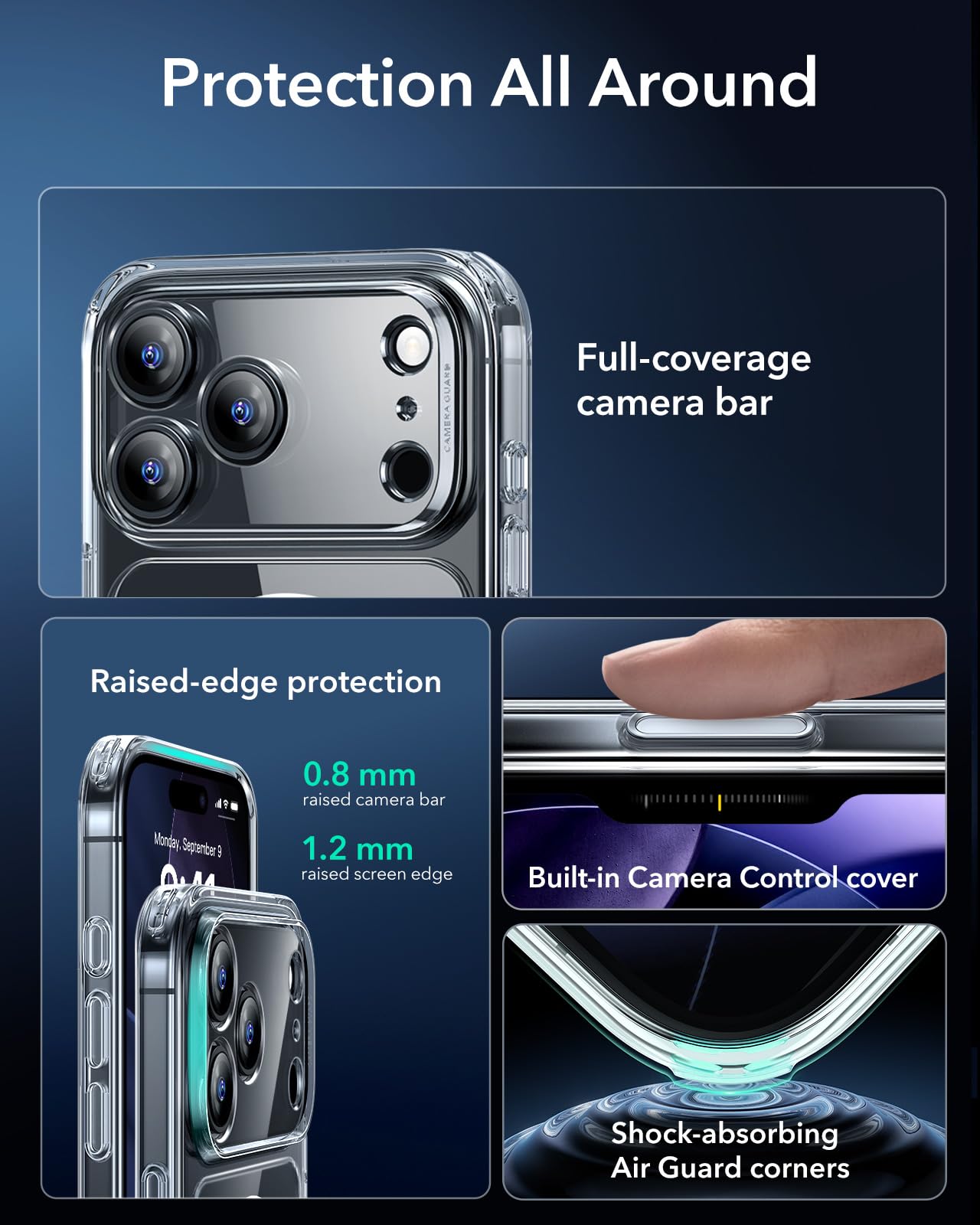 ESR for iPhone 17 Pro Max Case, Camera Control, Compatible with MagSafe, Shockproof Military-Grade Protection, Magnetic Phone Case for iPhone 17 Pro Max, Classic Hybrid Case (HaloLock), Clear