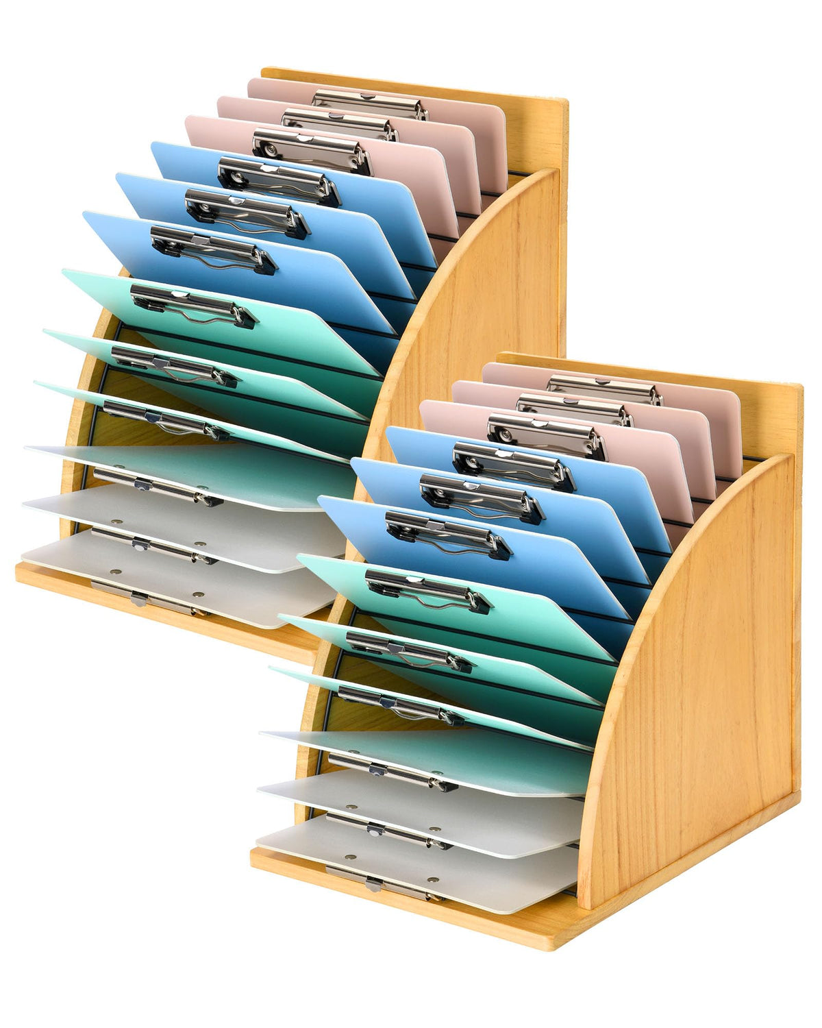 HULISEN 2 Pack Clipboard Holder for Classroom & Office, Wooden Clipboard Storage Organizer with Raised Side Panel & Metal Slots, Wood Clip Board Stand Rack – Clip Board Not Included