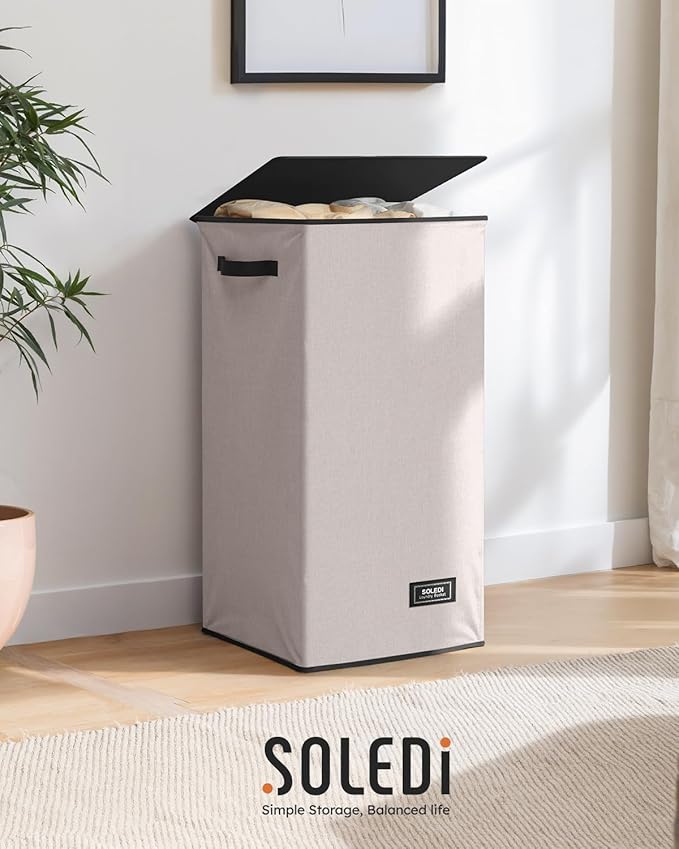 SOLEDI Laundry Hamper with Lid 100L Large & Tall Collapsible Laundry Basket