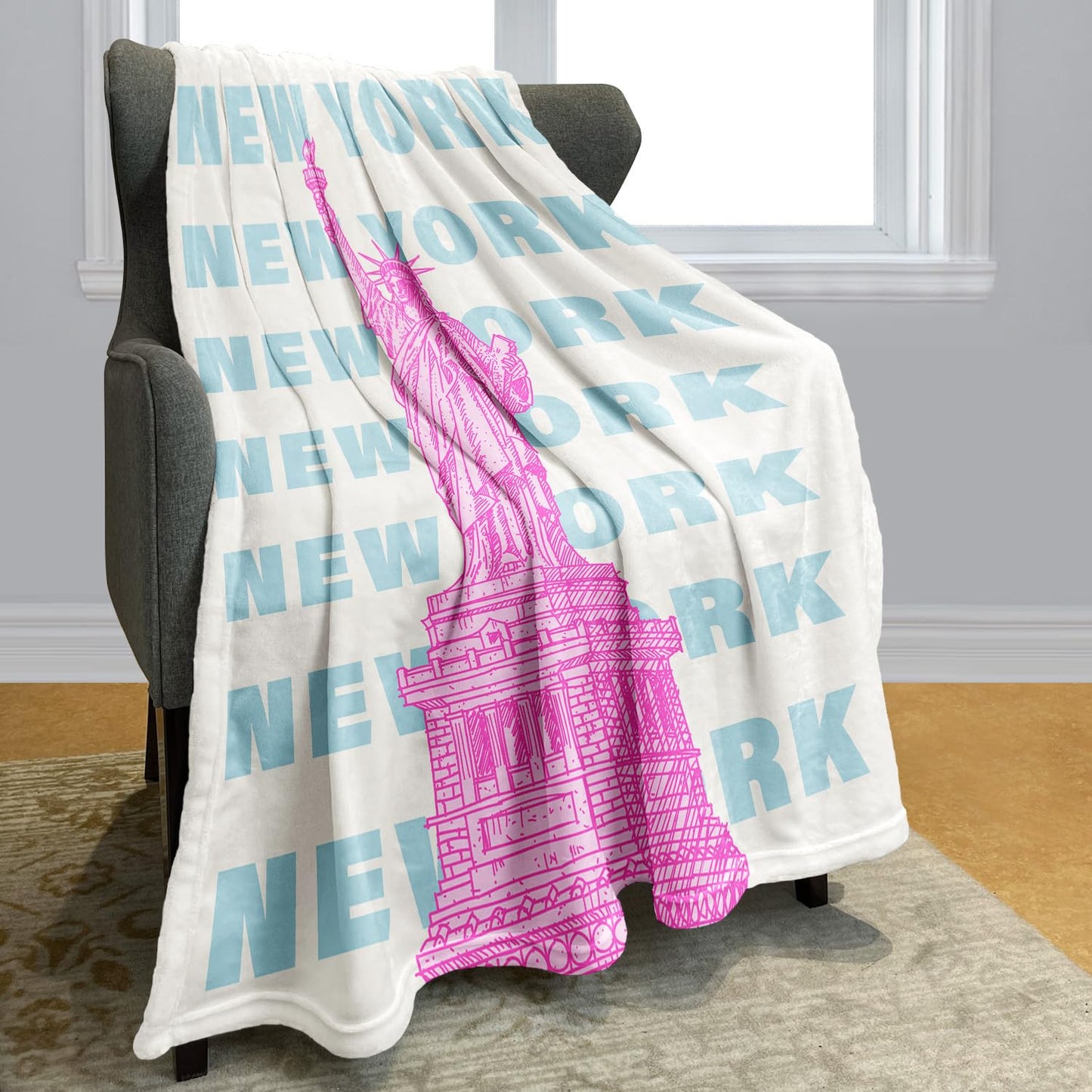 HommomH New York Statue of Liberty Blanket, Soft Cozy Lightweight Fleece Throw Blankets for Couch Sofa Bed, 60 x 80 Inches