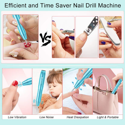 Electric Nail Drill,USB Electric Nail Drill Machine for Acrylic Nail Kit,Portable Electric Nail File Polishing Tool Manicure Pedicure Kit Efile Nail Supplies for Home Salon,Pink