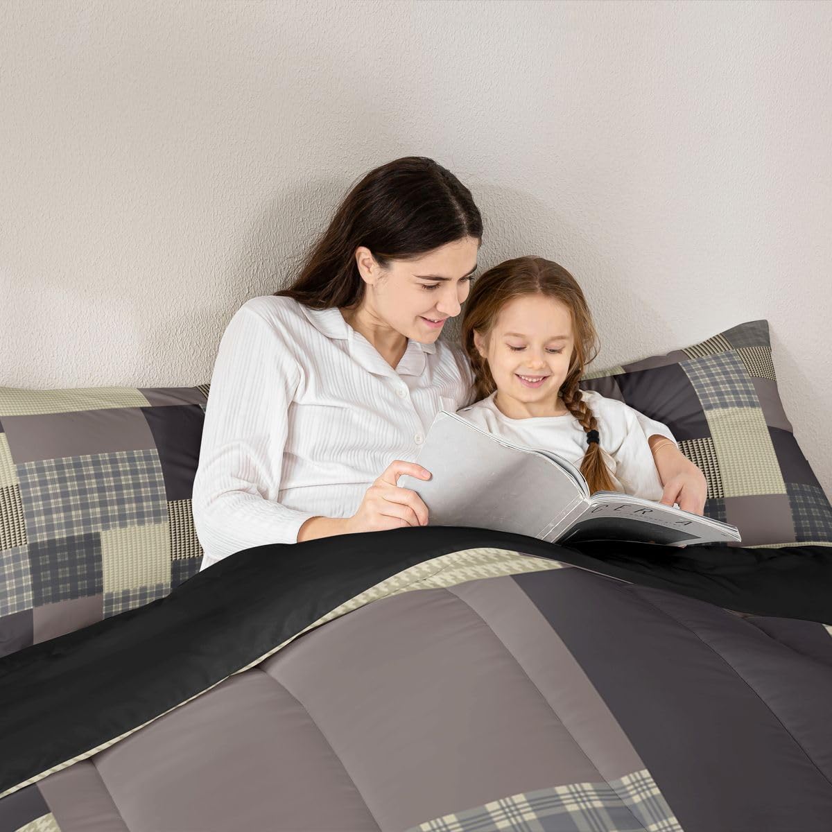 jejeloiu Plaid Comforter Set Queen Size Farmhouse Patchwork Bedding Set for Kids Boys Girls Rustic Lodge Cabin Duvet Quilt Check Checkered Bedroom Decor Microfiber 3 Pcs with 2 Pillow Cases