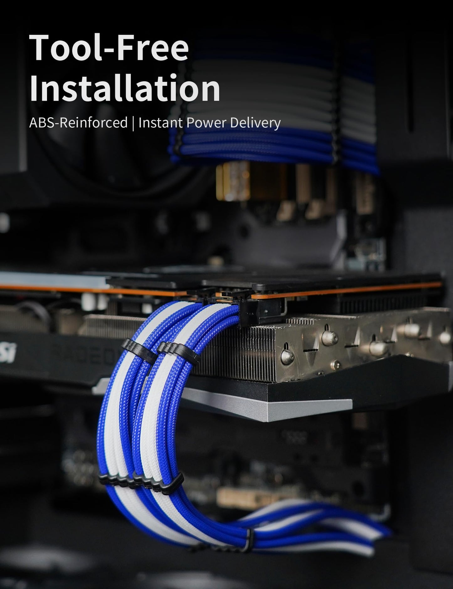 upHere Sleeve Extension Power Supply Cable Kit, Power Supply with Extra-Sleeved 24-PIN 8-PIN 6-PIN 4+4 PIN-Blue/White with Cable Combs(11.8 inch/ 30CM)