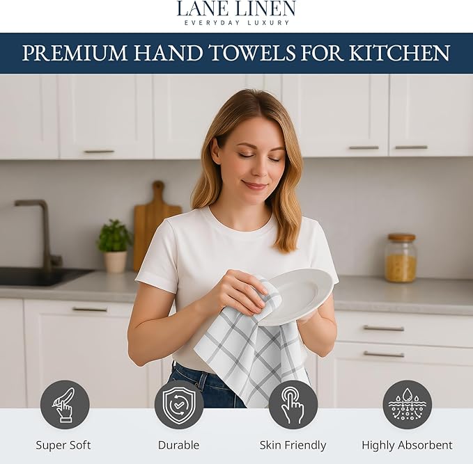 LANE LINEN Kitchen Towels & Dishcloths Set of 12-100% Cotton, Quick-Drying 18”