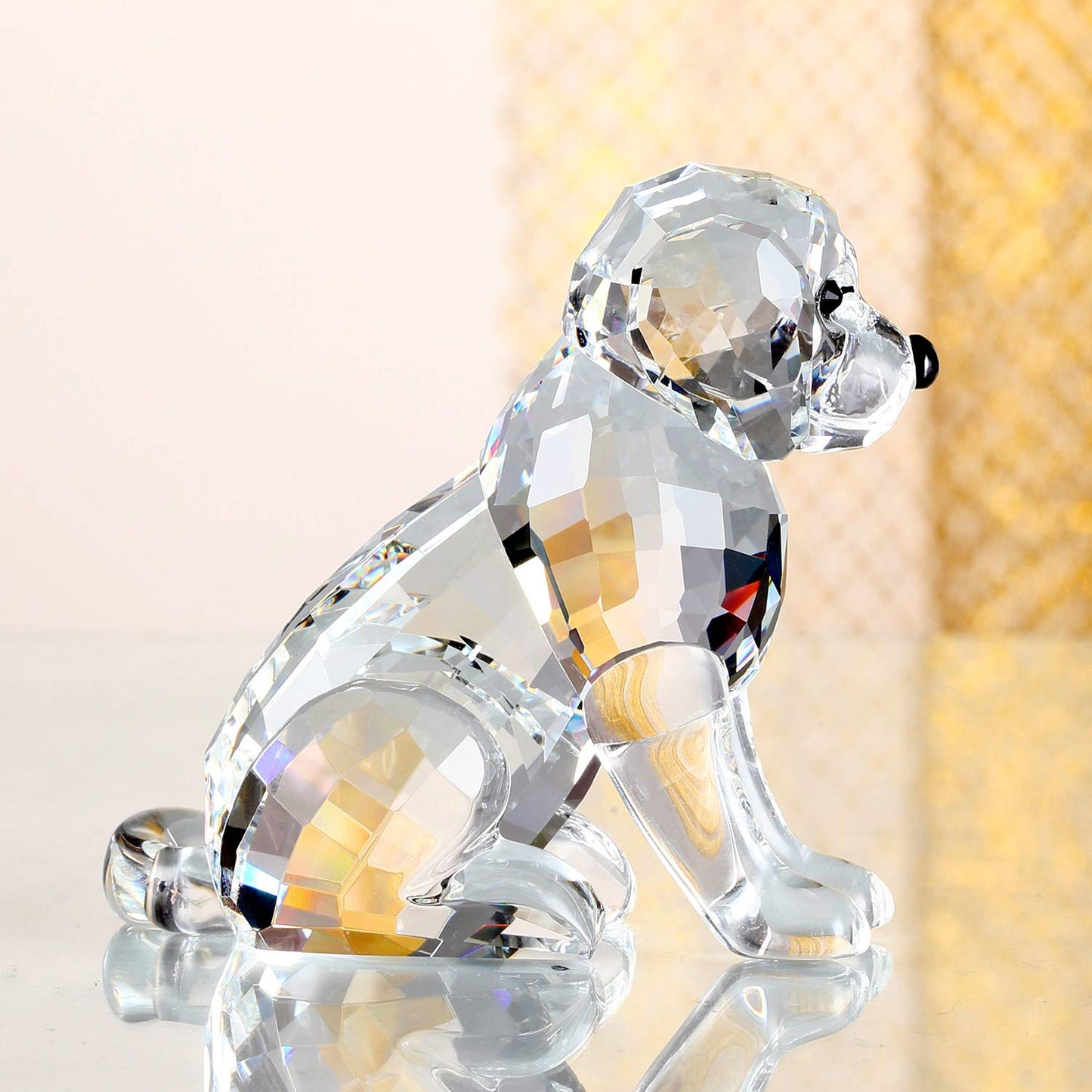 DOJOZ Crystal Labrador Dog Puppy Figurine Animals Lovely Craft Home Decor Ornaments Collectible Birthday Gifts (White)