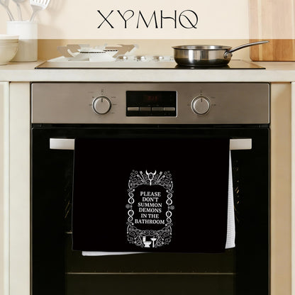 XYMHQ Black Demon Gifts Hand Towel 16x24, Black Demon Decor Gothic Dish Cloth, Please Dont Summon Funny Bathroom Decorative Towels, Spooky Housewarming Gifts for Men.