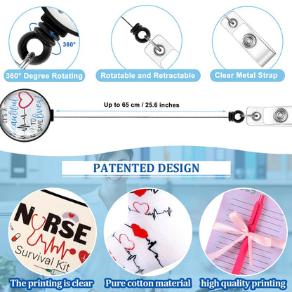 Hotop 36 Pcs Nurse Survival Kit 2026 Nurse Week Gifts Appreciation Gifts Bulk Badge Reel Makeup Bags Socks Headbands Notepads with Pen CNA Accessories for Nursing Doctors Medical Assistant Students