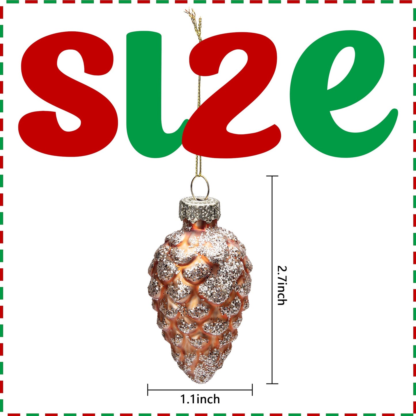 Watayo 12 Pcs Christmas Pinecone Glass Ornaments, Fall Hanging Pine Cone Painted Glass Ornaments, Glitter Pinecone Christmas Ornament for Xmas Tree DIY Crafts Fall Thanksgiving Day Decoration