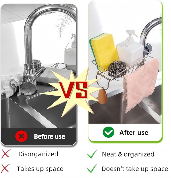 Sponge Holder for Kitchen Sink, Drying Rack for Sponges and Bottles