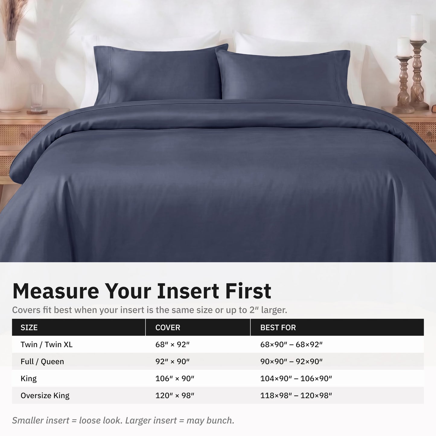 California Design Den 3 Pc King Duvet Cover Set - Winner Good Housekeeping Best Bedding Awards 2025, 400 Thread Count Sateen, 100% Cotton Duvet Cover, Button Closure, Corner Ties - Indigo Dusty Blue
