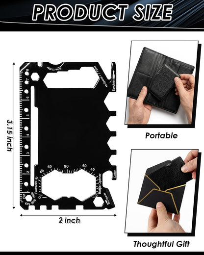 HAYVAN Credit Card Multitool - 12 Set Stainless Steel 46-in-1 Survival Tool Kit, Wallet Multitool Card with Bottle Opener for Camping Outdoor, Bulk Mens Gifts with Gift Envelopes (Black)