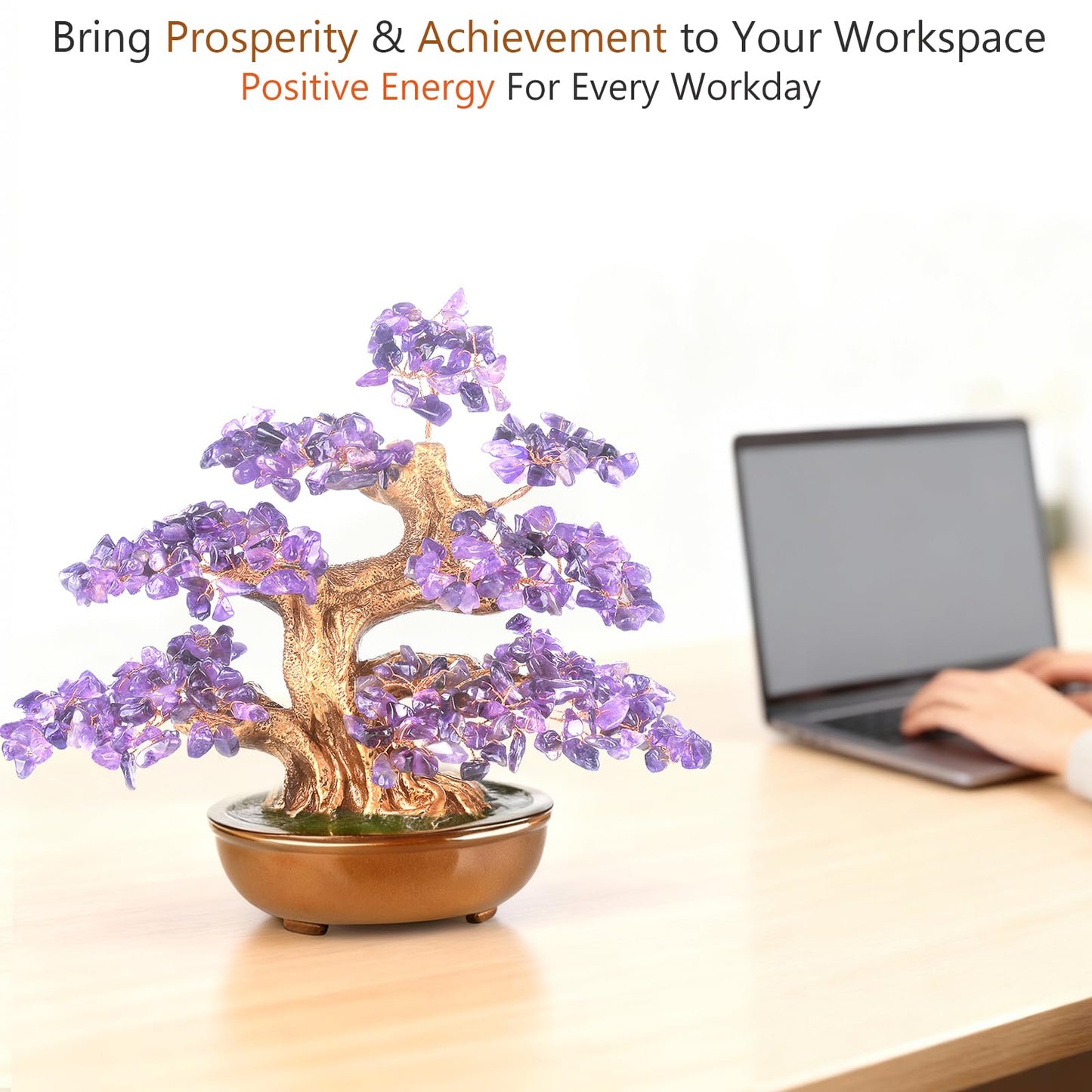 MASGEMES Amethyst Crystal Tree of Life –360 Large Stones,Handmade Gemstone Healing Crystals Chakra Tree Positive Energy, Home & Office Decor 8"
