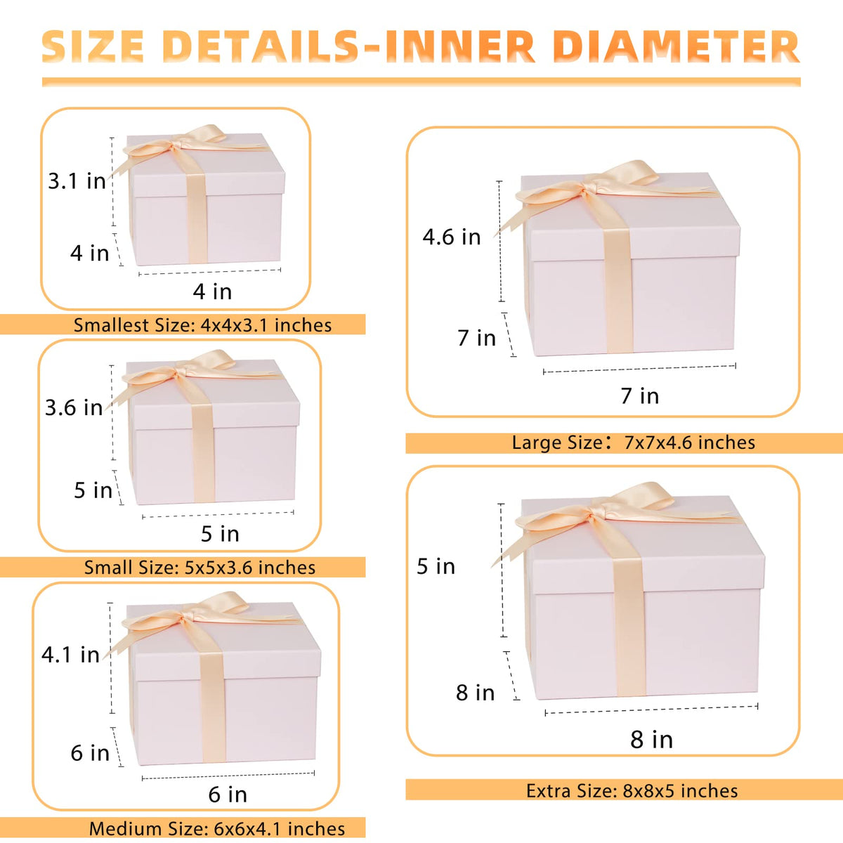 5 Pack Large Square Nesting Gift Boxes with Lids for Presents, 4"-8" Pink Stacking Gift Box with Ribbon Card for Wedding Birthday Party Valentine Christmas